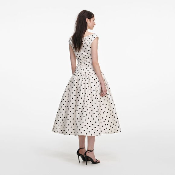 Self-Portrait Cream Polka Dot Cotton Midi Dress - Picture 3 of 13
